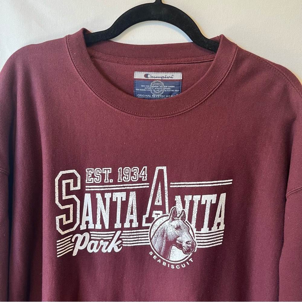 Champion Vtg Reverse Weave Santa Anita Park sweatshirt XL Burgundy Horse races - Picture 4 of 9